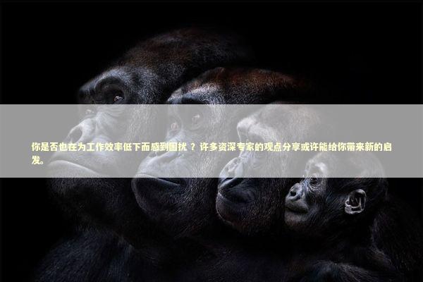 你是否也在为工作效率低下而感到困扰 ？许多资深专家的观点分享或许能给你带来新的启发。 新闻